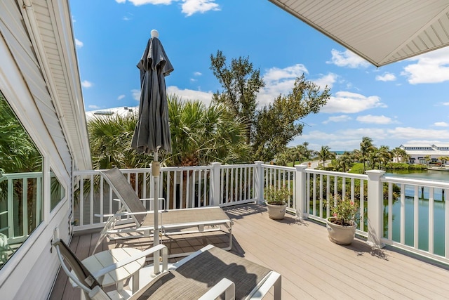 deck with a water view