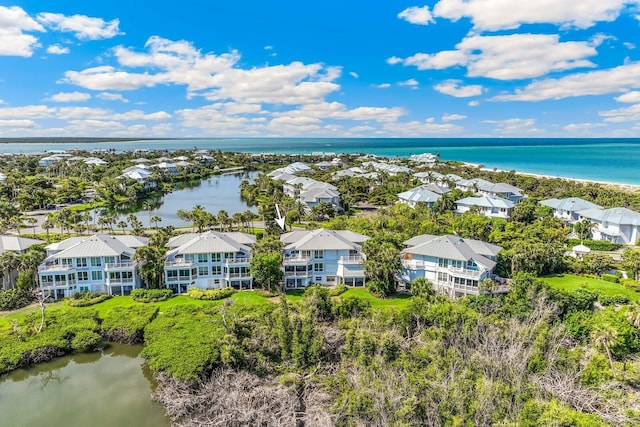 aerial view featuring a water view