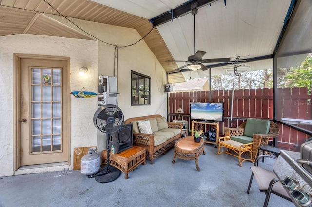 view of patio / terrace featuring ceiling fan and an outdoor hangout area