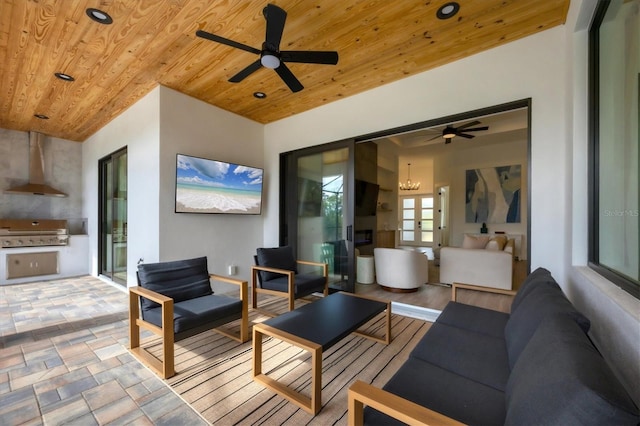 view of patio / terrace featuring ceiling fan, outdoor lounge area, and a grill