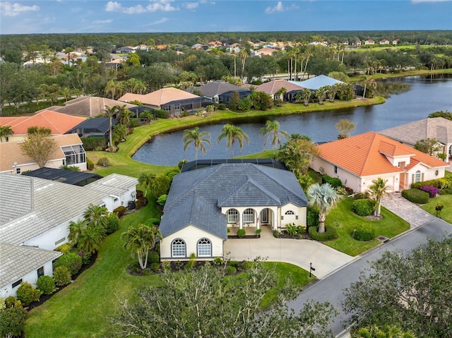 aerial view with a water view