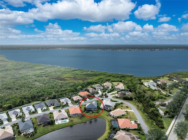 aerial view featuring a water view