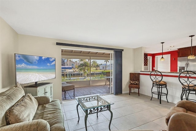 living room featuring light tile patterned floors