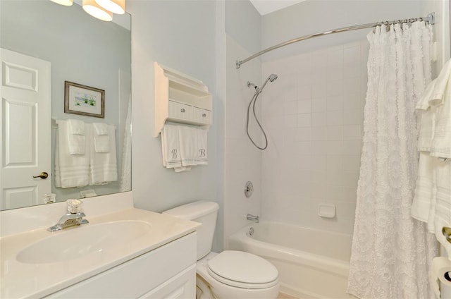 full bathroom featuring vanity, toilet, and shower / tub combo with curtain