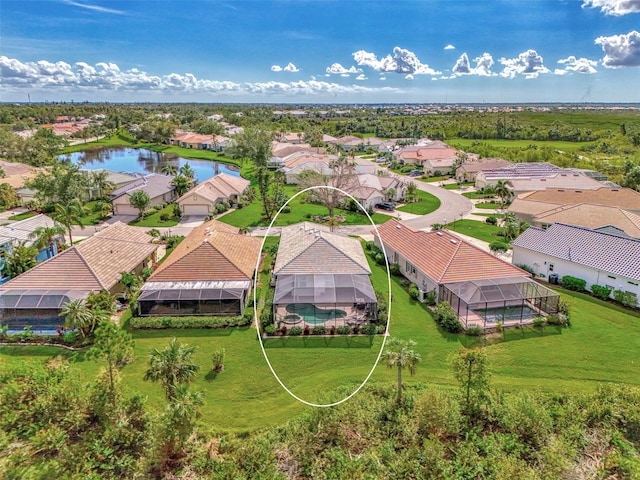 bird's eye view featuring a water view