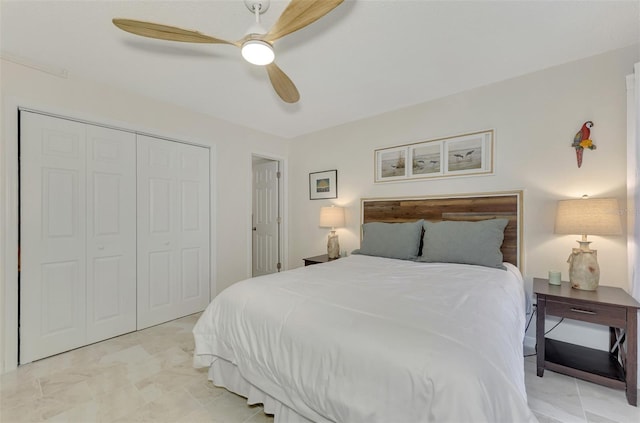 bedroom with a closet and ceiling fan