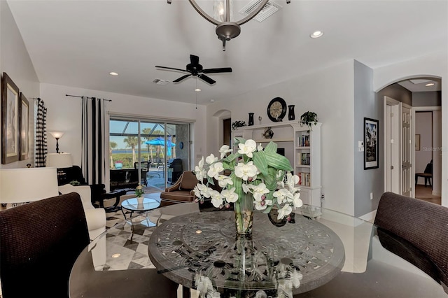 dining room with ceiling fan