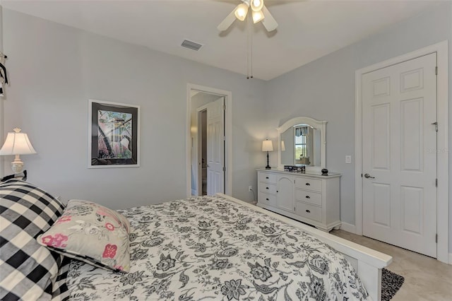 bedroom featuring ceiling fan