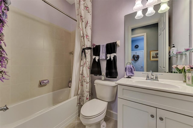 full bathroom featuring tile patterned floors, vanity, shower / bath combo, and toilet