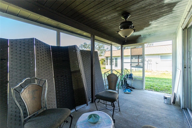 sunroom / solarium featuring wood ceiling