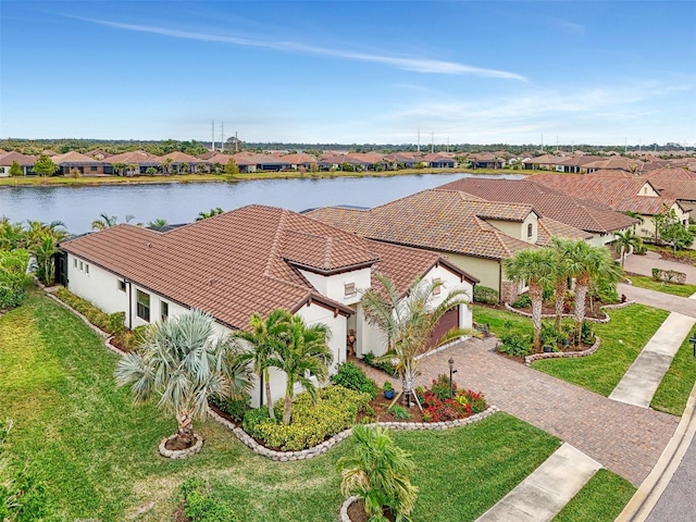 aerial view with a water view