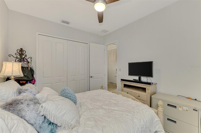 bedroom with a closet and ceiling fan