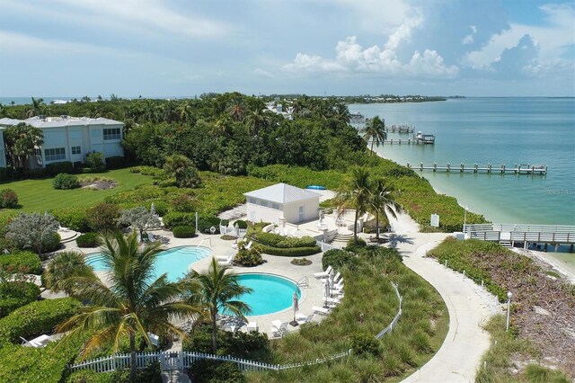 aerial view with a water view