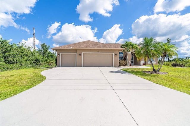 116 Hercules Dr, Rotonda West, FL 33947 - view of front of property featuring concrete driveway, a garage, stucco siding, and a front lawn