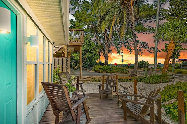 view of wooden balcony featuring a deck