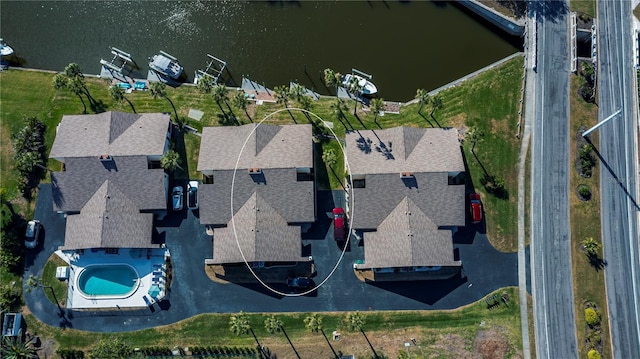 aerial view with a water view