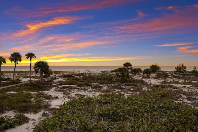 nature at dusk featuring a water view