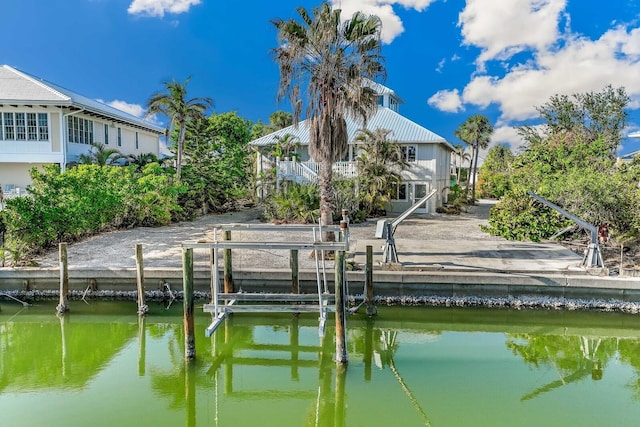 dock area with a water view