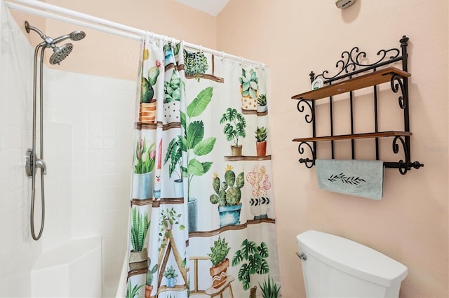 bathroom featuring toilet and a shower with curtain