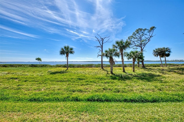 view of yard with a water view