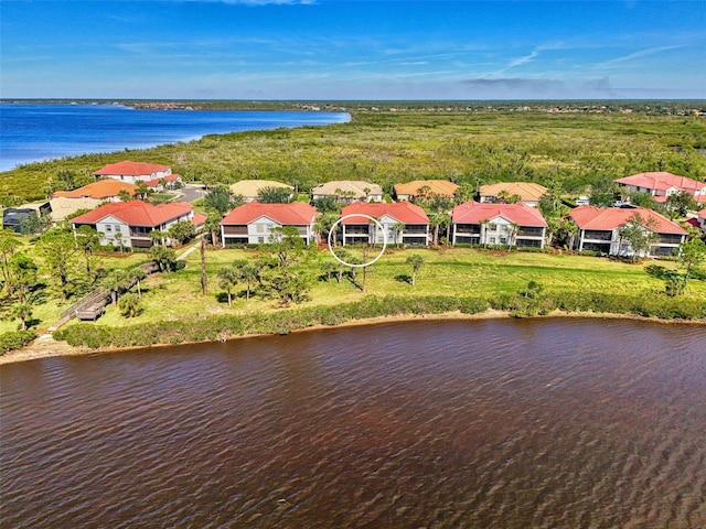 aerial view featuring a water view