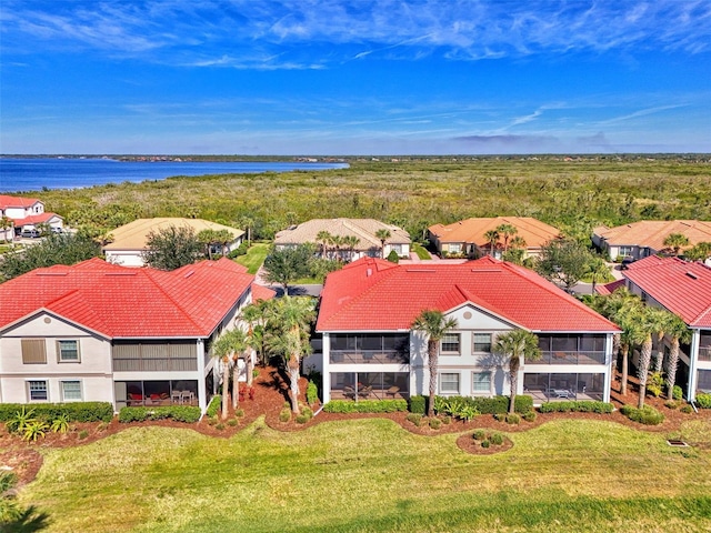 aerial view with a water view