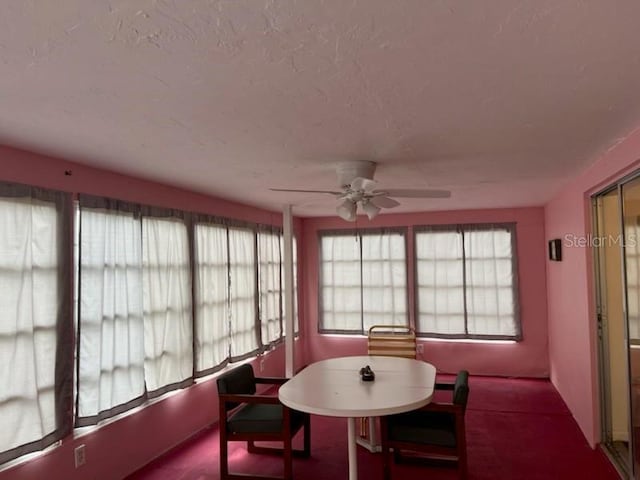 sunroom / solarium with a ceiling fan