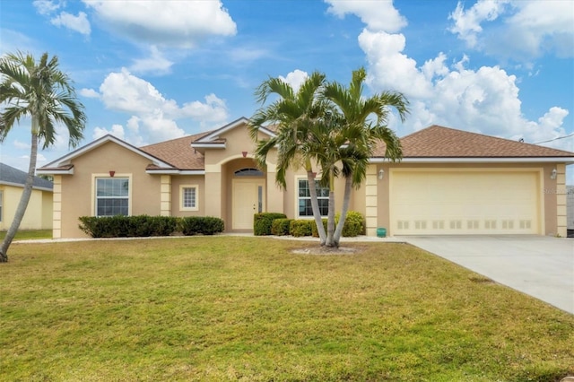 view of front of home featuring a garage and a front yard