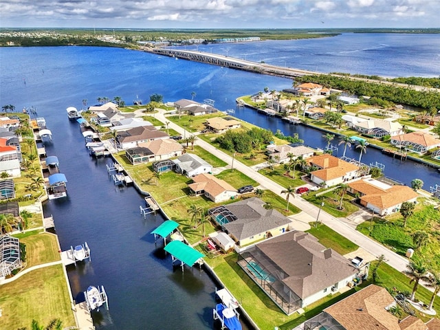 aerial view with a water view