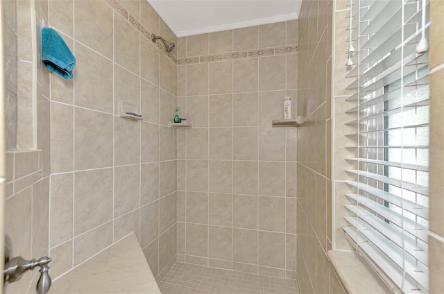 bathroom with a tile shower