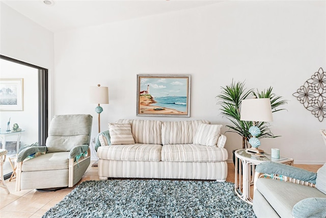 living room featuring light tile patterned floors