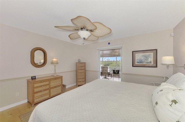 bedroom featuring ceiling fan and light wood-type flooring