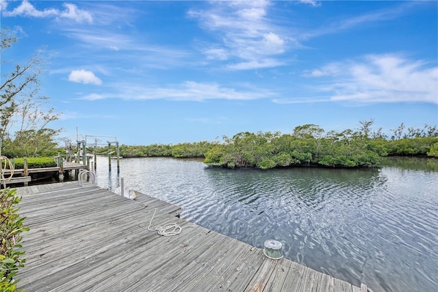 view of dock with a water view