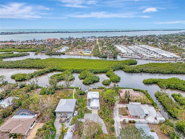 aerial view featuring a water view