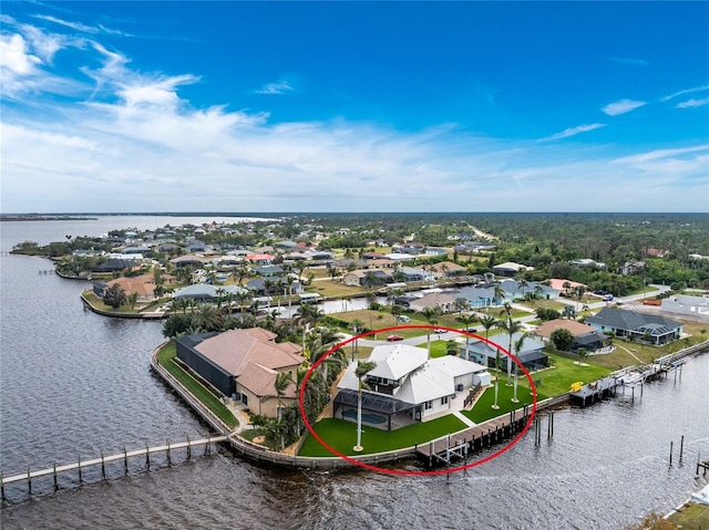 aerial view with a water view