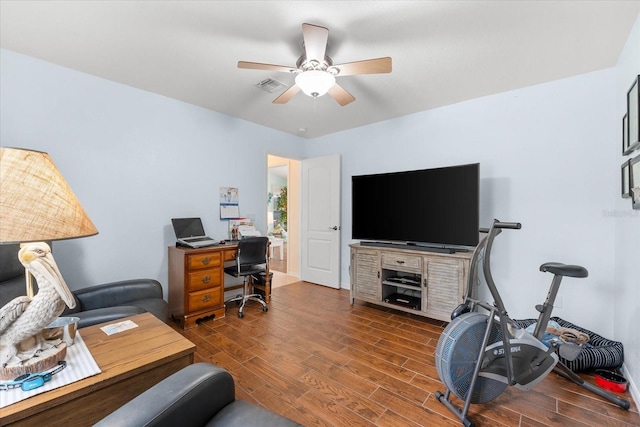 home office featuring ceiling fan