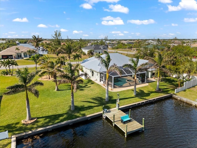 bird's eye view featuring a water view