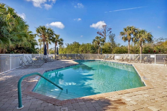 view of swimming pool with a patio area