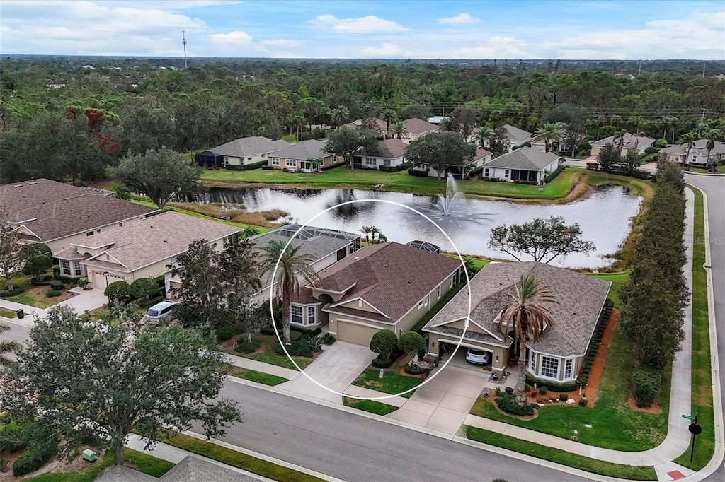 bird's eye view featuring a water view