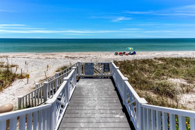 property view of water featuring a beach view