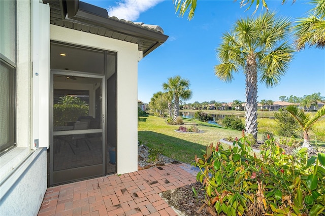 view of yard with a water view