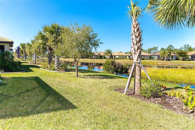 view of yard featuring a water view