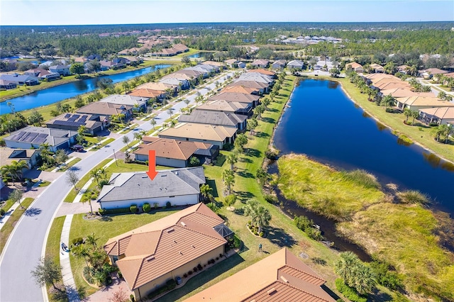 bird's eye view featuring a water view