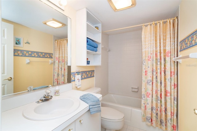 full bathroom with vanity, toilet, and shower / bath combo