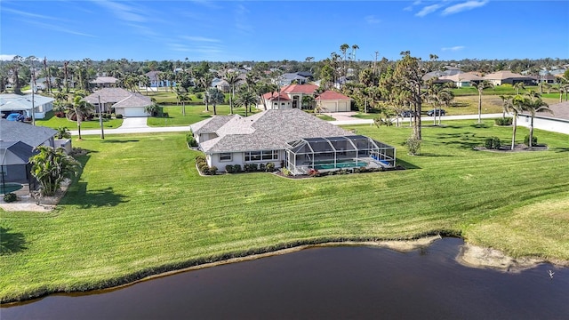 aerial view with a water view