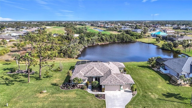 aerial view with a water view