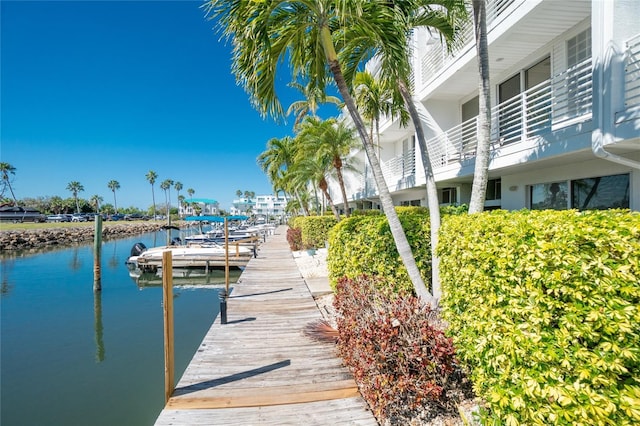 view of dock with a water view