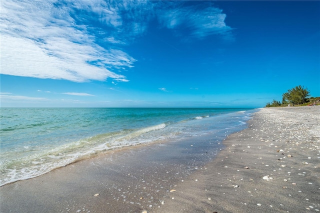 property view of water featuring a view of the beach