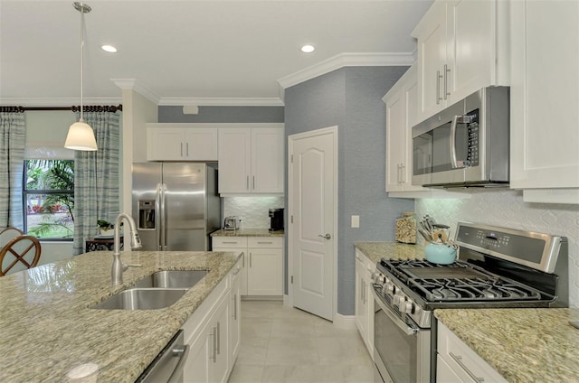 kitchen with sink, white cabinetry, and stainless steel appliances