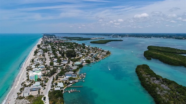 bird's eye view with a view of the beach and a water view